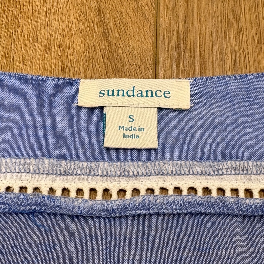 🌟SUNDANCE🌟 EMBROIDERED BELL SLEEVE BOHO V NECK BLOUSE BLUE SZ S - Picture 3 of 7